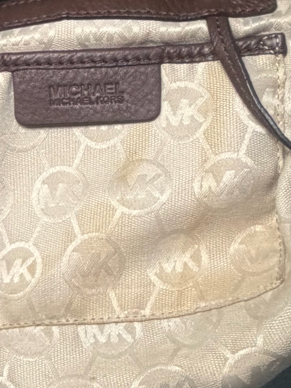 Michael Michael Kors Gold Metallic Canvas Hobo Bag Brown Whipstitch Leather Trim - Picture 11 of 14